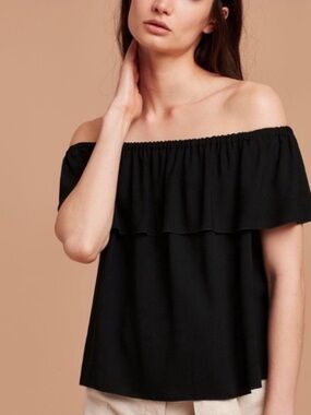 WILFRED Black Promener Off the Shoulder Ruffle Preppy Blouse Size Medium